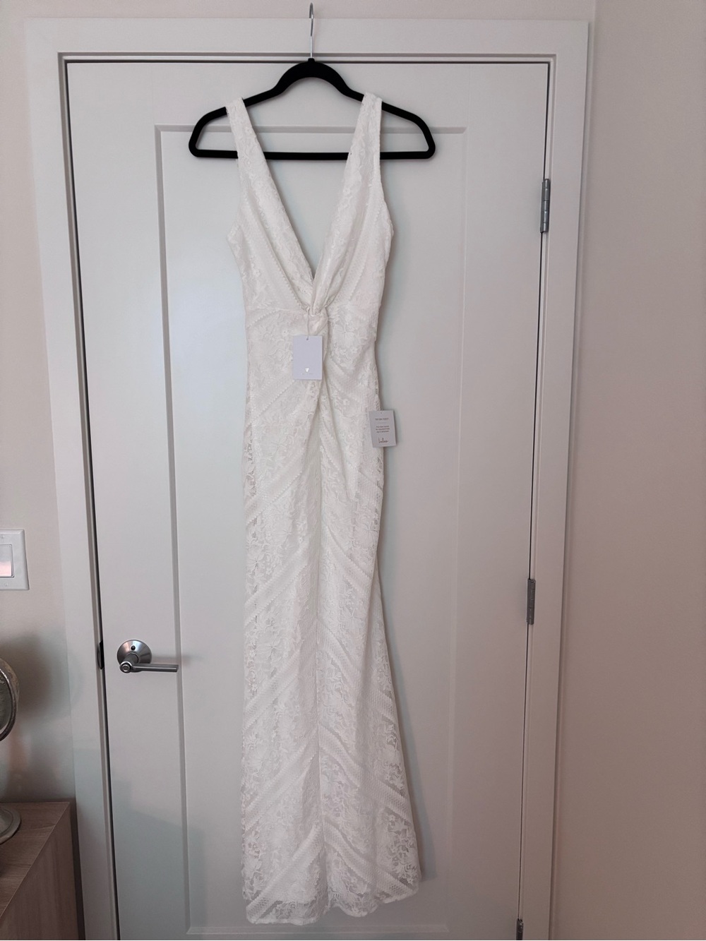 Lulu's White Lace V-Neck Bridal Maxi Dress